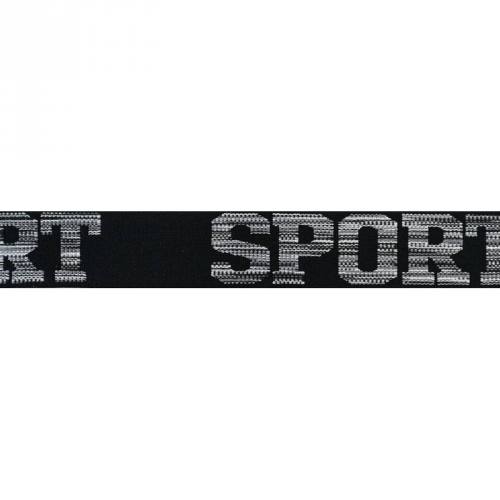 Élastique noir 32mm motif sport