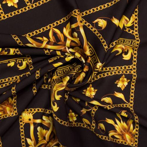 Satin noir imprimé foulard doré