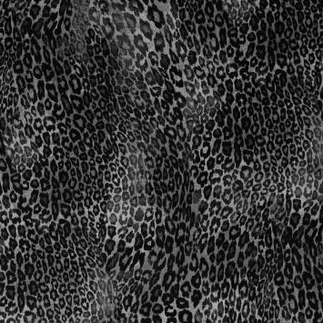 Gabardine de coton extensible nuances de gris imprimée léopard