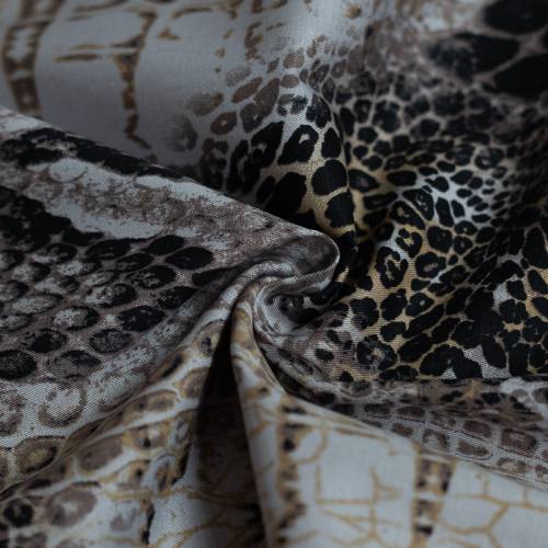 Gabardine de coton extensible nuances de marron imprimée reptile et léopard