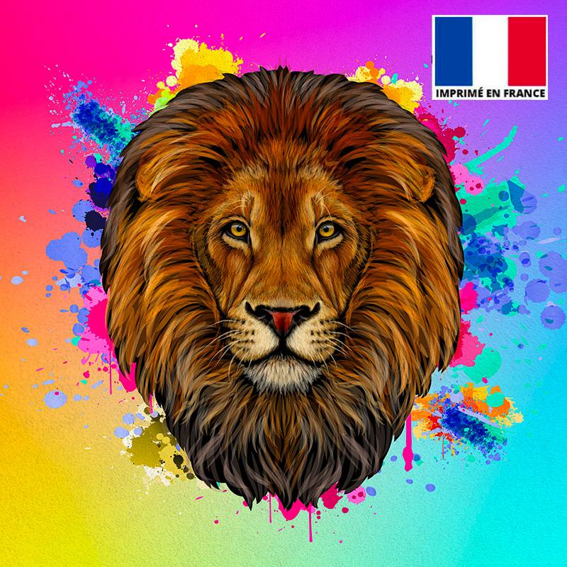 Coupon De Velours Ras Multicolore Imprime Lion 45x45cm