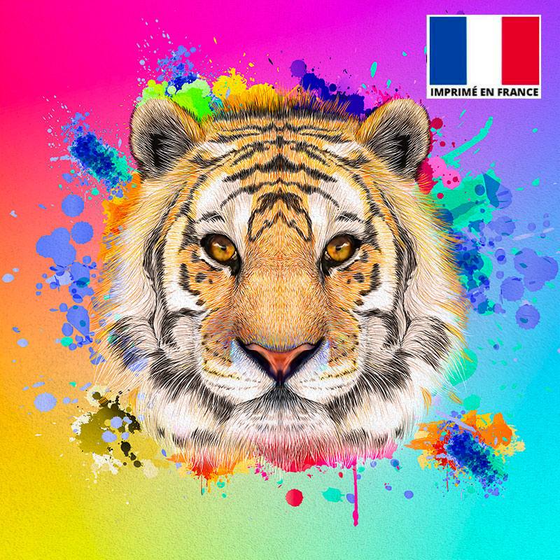 Coupon de velours ras multicolore imprimé tigre 45x45cm