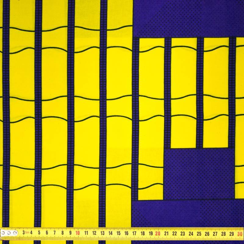 Wax - Tissu africain motif carreau jaune et violet 421