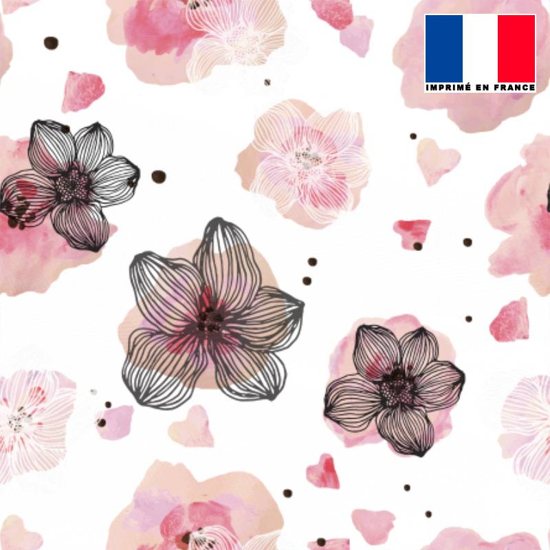 Mousseline Crepe Ecrue Motif Fleur Aquarelle Rose Tissus Price