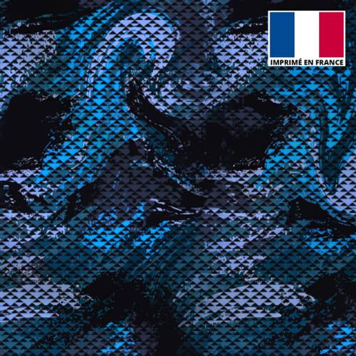 Lycra imprimé petit triangle camouflage noir et bleu
