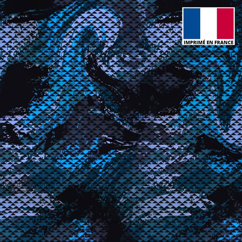 Lycra imprimé petit triangle camouflage noir et bleu