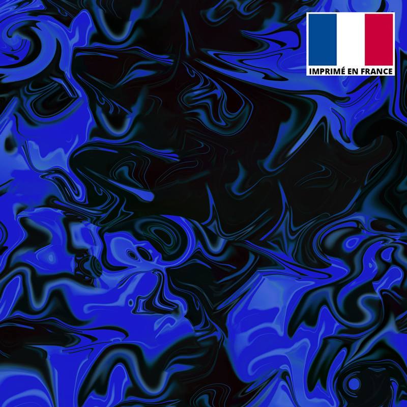 Lycra motif fluide noir et bleu