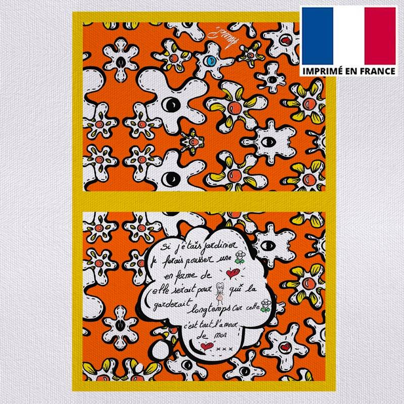 Kit pochette canvas motif fleur poème orange - Création Anne-Sophie Dozoul