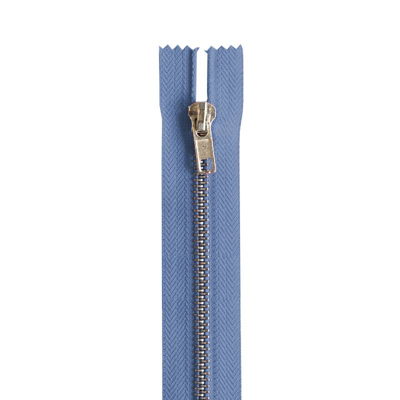 Fermeture bleu jean en métal argent 18 cm col 145
