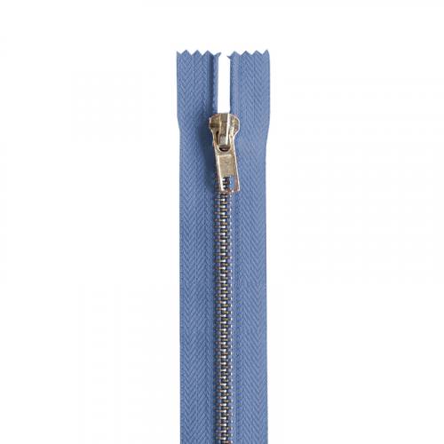 Fermeture bleu jean en métal argent 12 cm col 145