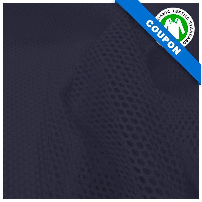 Coupon 85x50 cm - Tissu filet mesh bleu marine coton bio