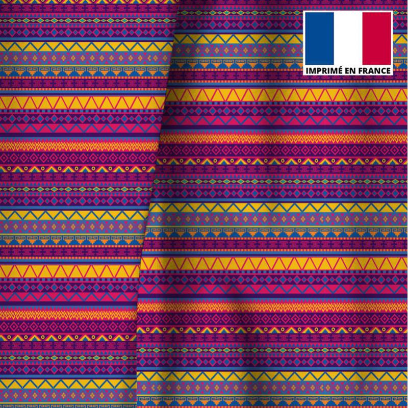 Velours ras multicolore motif ethnique géométrique