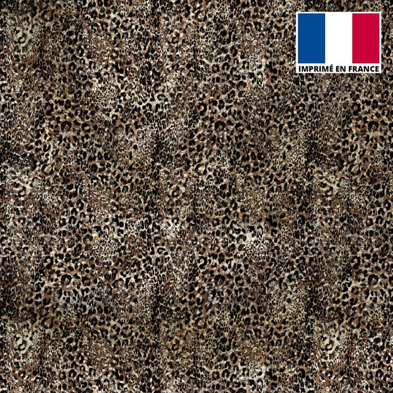 Tissu microfibre marron motif léopard vintage
