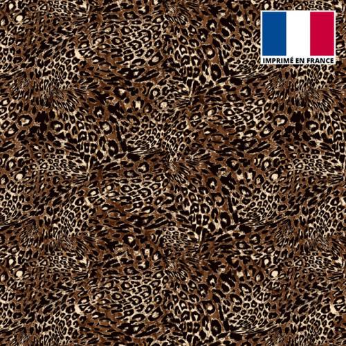 Tissu microfibre marron motif imitation léopard 
