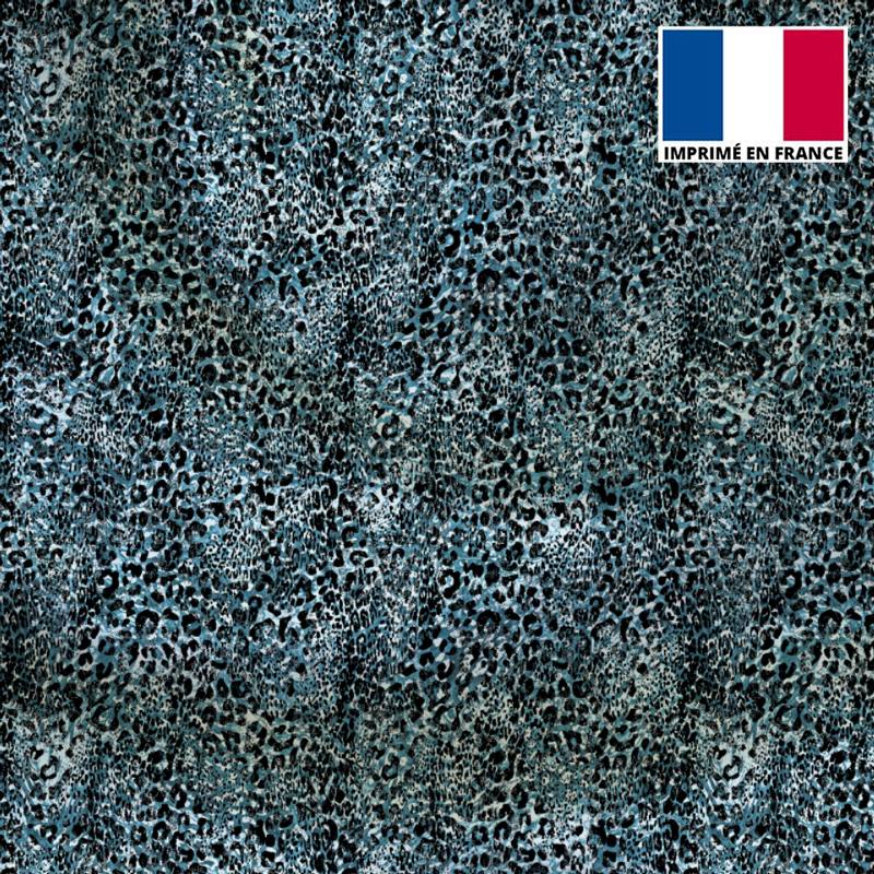 Tissu microfibre bleu motif léopard vintage