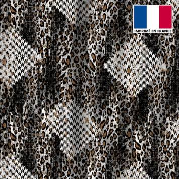Velours d'habillement léopard motif pied de poule écru