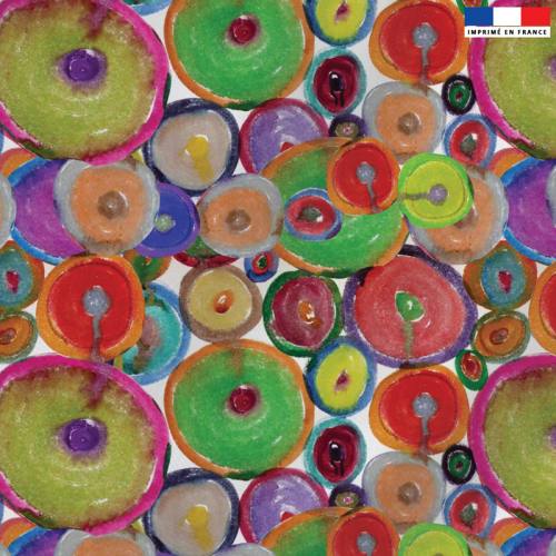 Velours ras écru motif ronds multicolores - Jeanne Garreau