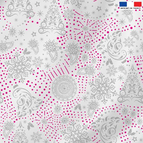 Tissu microfibre rose motif sapin cachemire silver