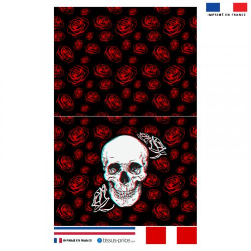 Kit pochette noire motif tête de mort et roses
