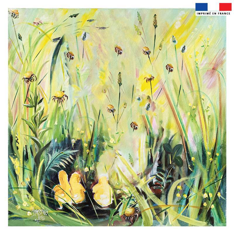Coupon 45x45 cm motif jardin fleuri - Création Véronique Baccino