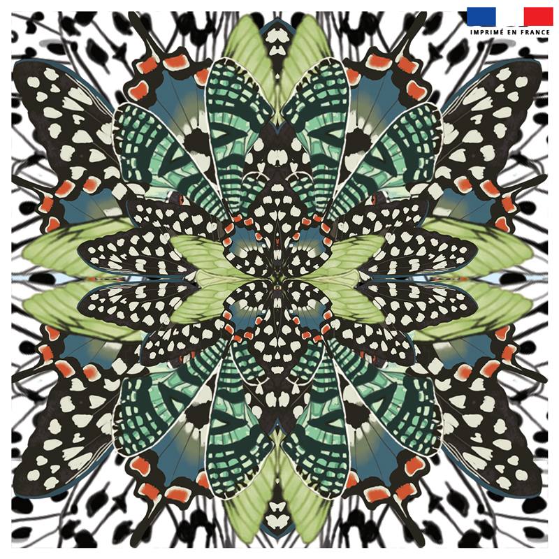Coupon 45x45 cm motif papillon vert et orange - Création Lou Picault