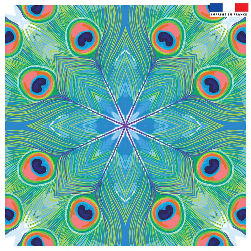 Coupon 45x45 cm motif paon vert - Création Lou Picault