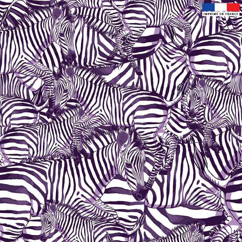 Velours ras blanc motif zèbre violet - Création Lou Picault