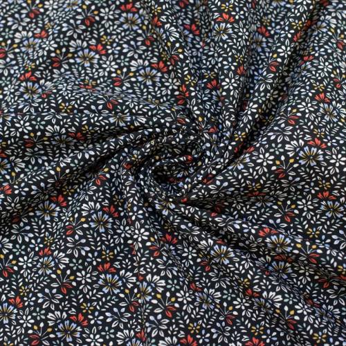 Tissu viscose noire motif petites fleurs irène Oeko-tex