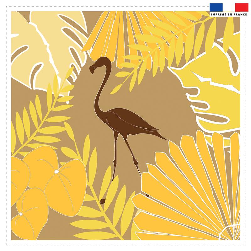 Coupon 45x45 cm beige doré motif flamingo exotique - Création Marie-Eva