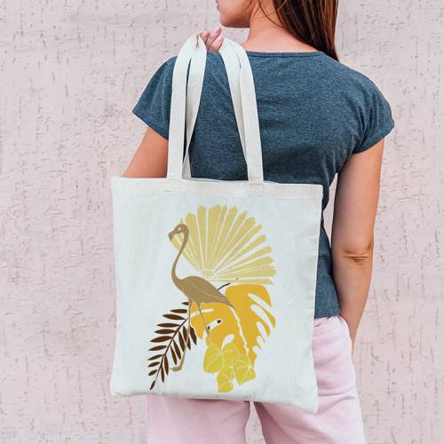 Coupon 45x45 cm sable motif flamingo et palme - Création Marie-Eva