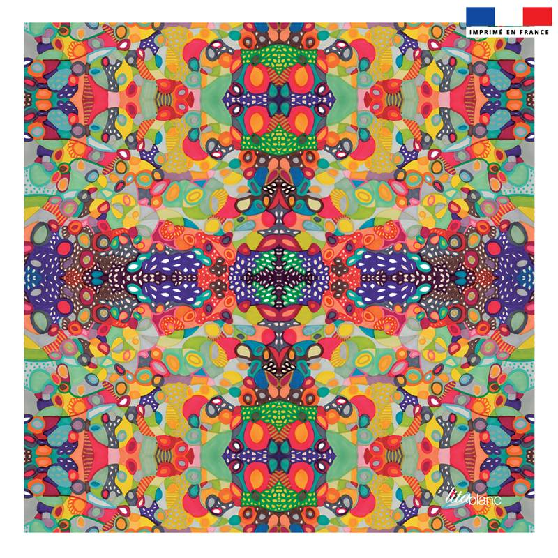 Coupon 45x45 cm multicolore motif abstrait ethnique symétrique - Création Lita Blanc