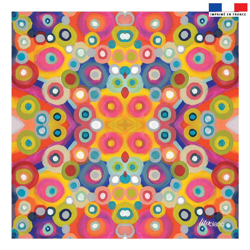 Coupon 45x45 cm multicolore motif rond ethnique en symétrie - Création Lita Blanc