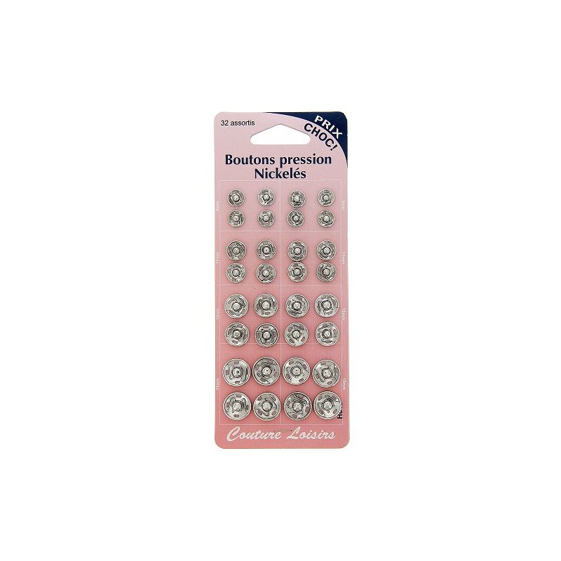 Boutons pression argent x32 assortis