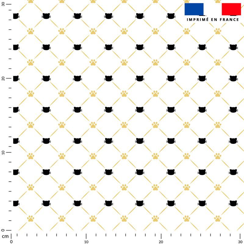 Tete De Chat Noir Et Pattes De Chat Or Fond Blanc Tissus Price