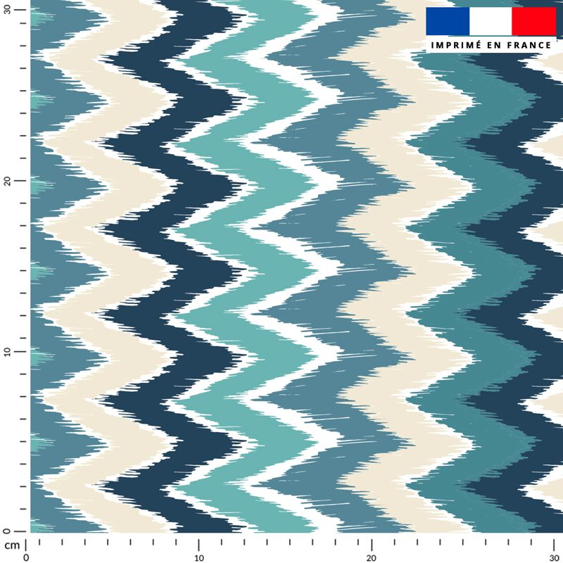 Tissu imperméable bleu motif chevron bleu et vert
