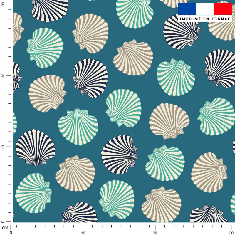 Tissu imperméable bleu motif coquillages