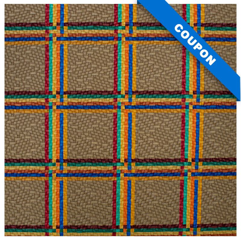 Coupon 50x68 cm - Simili cuir taupe motif tartan multicolore