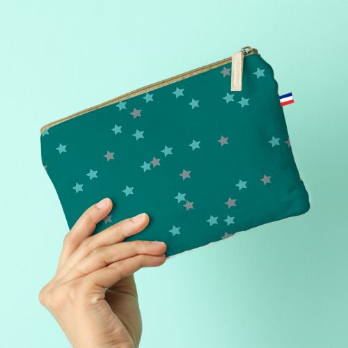 Kit pochette vert motif cerf origami