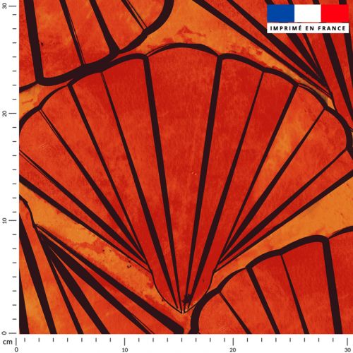 Tissu imperméable rouge motif coquillage - Création Marie-Eva