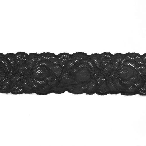 Dentelle élastique à fleurs noir 60mm