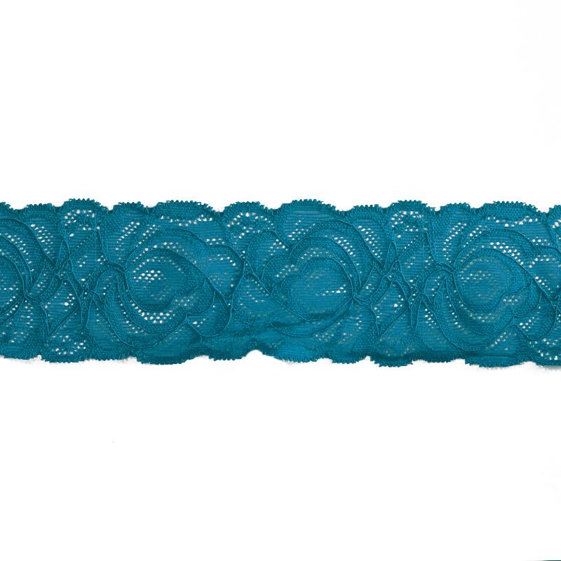 Dentelle élastique à fleurs bleu canard 60mm