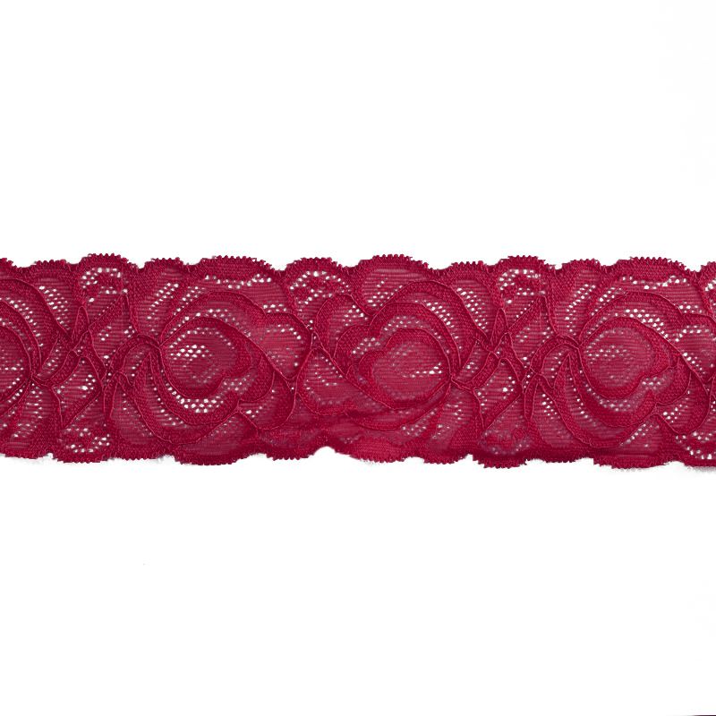 Dentelle élastique à fleurs rouge bordeaux 60mm