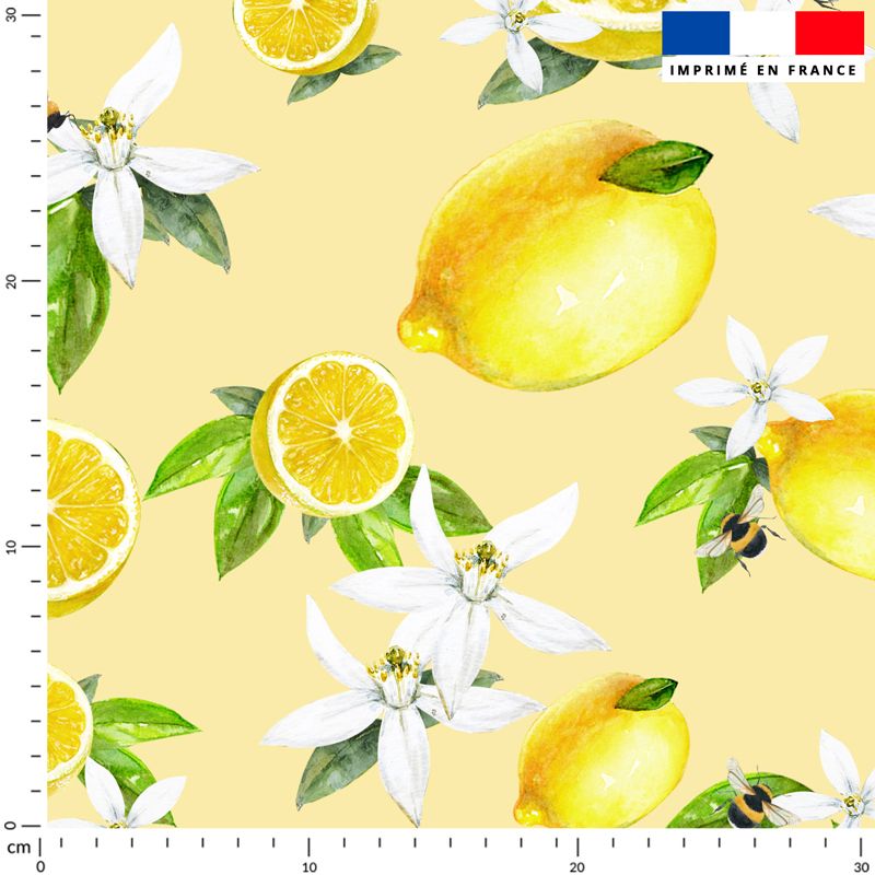 Citron jaune et fleur de citronnier - Fond jaune pastel