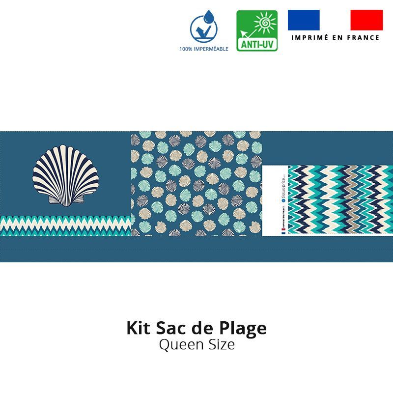 Kit sac de plage imperméable motif coquillage - Queen size