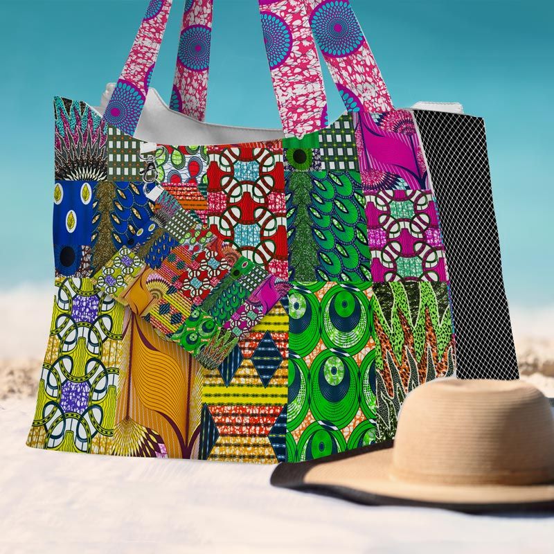 Kit sac de plage imperméable motif wax patchwork - King size