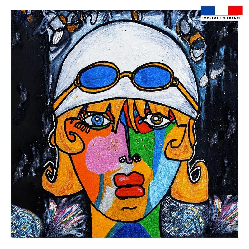 Coupon 45x45 cm motif femme moderne et lunettes colorées - Création Razowsky