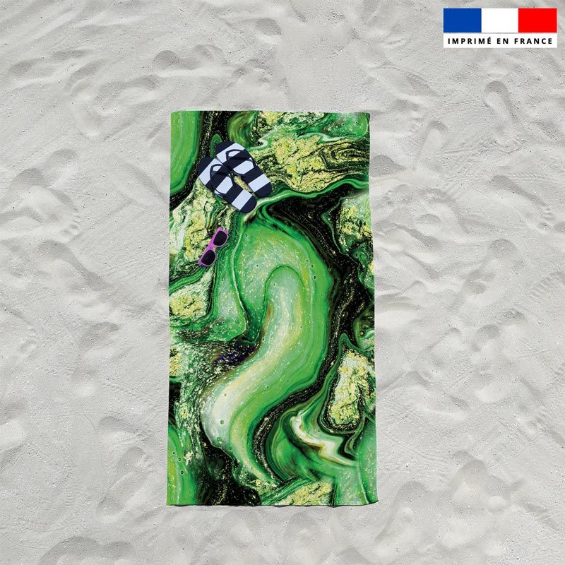 Coupon éponge pour serviette de plage simple motif magma vert et poudre d'or