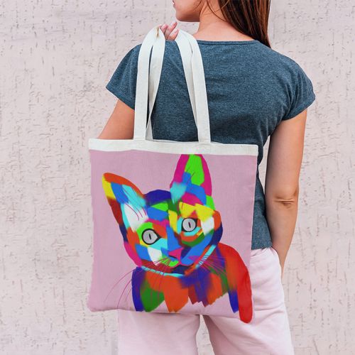 Coupon 45x45 cm motif chat multicolore - Création Lily Tissot