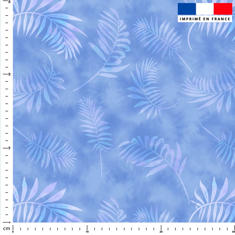 Tie and dye et palme effet aquarelle - Fond bleu jean