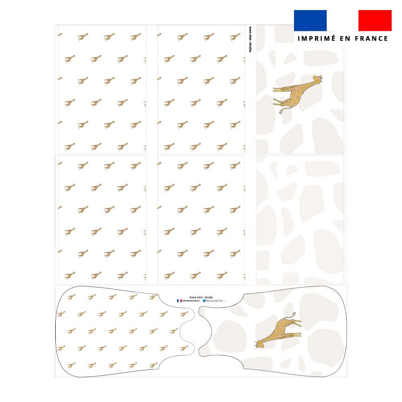Coupon velours d'habillement motif girafe blanche - Gigoteuse et Tour de Lit - Création Anne Clmt
